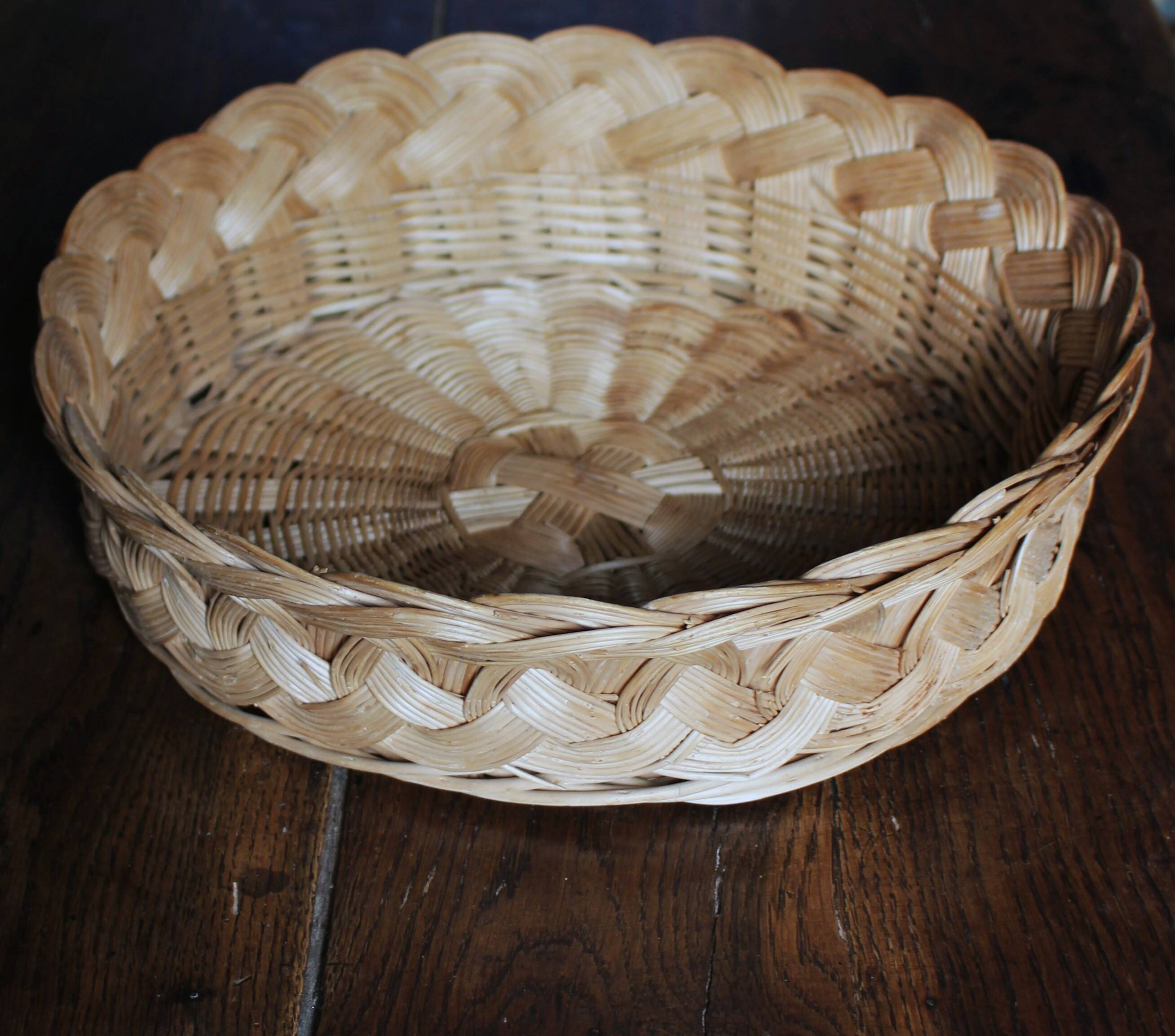 Panier Corbeille ronde osier tressage vintage