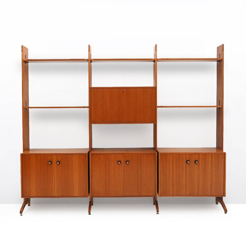 Library with wooden uprights by A.V. Contemporary Furnishings, 1960s.