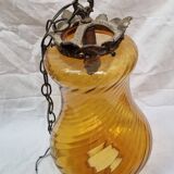 1960 amber glass & bronze pendant light