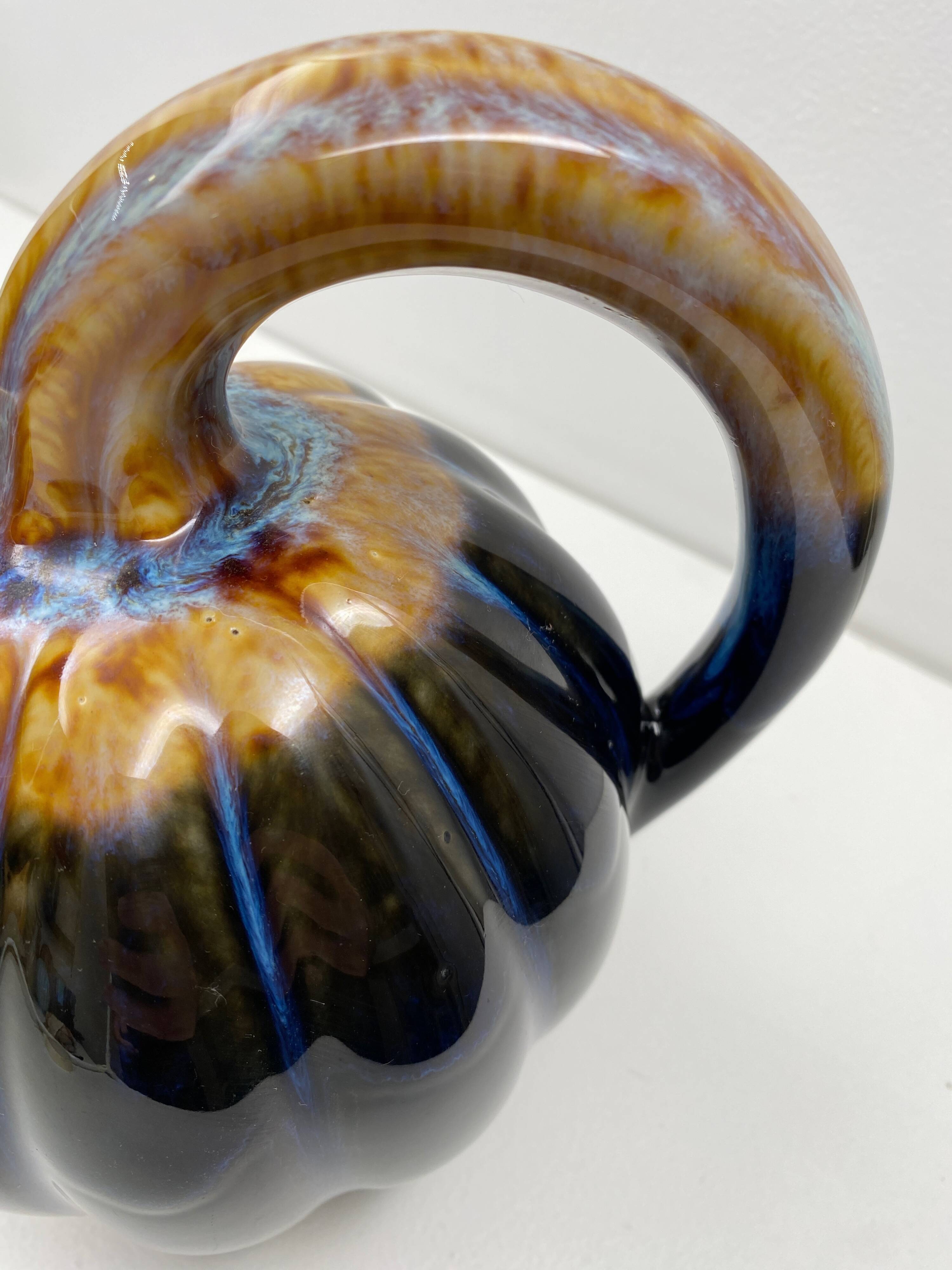 Pitcher Vintage jug in brown and blue ceramic in the shape of a melon