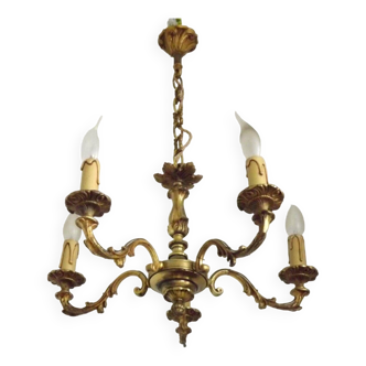 Lustre vintage 5 lumière bronze feuille d’acanthe détail 4483