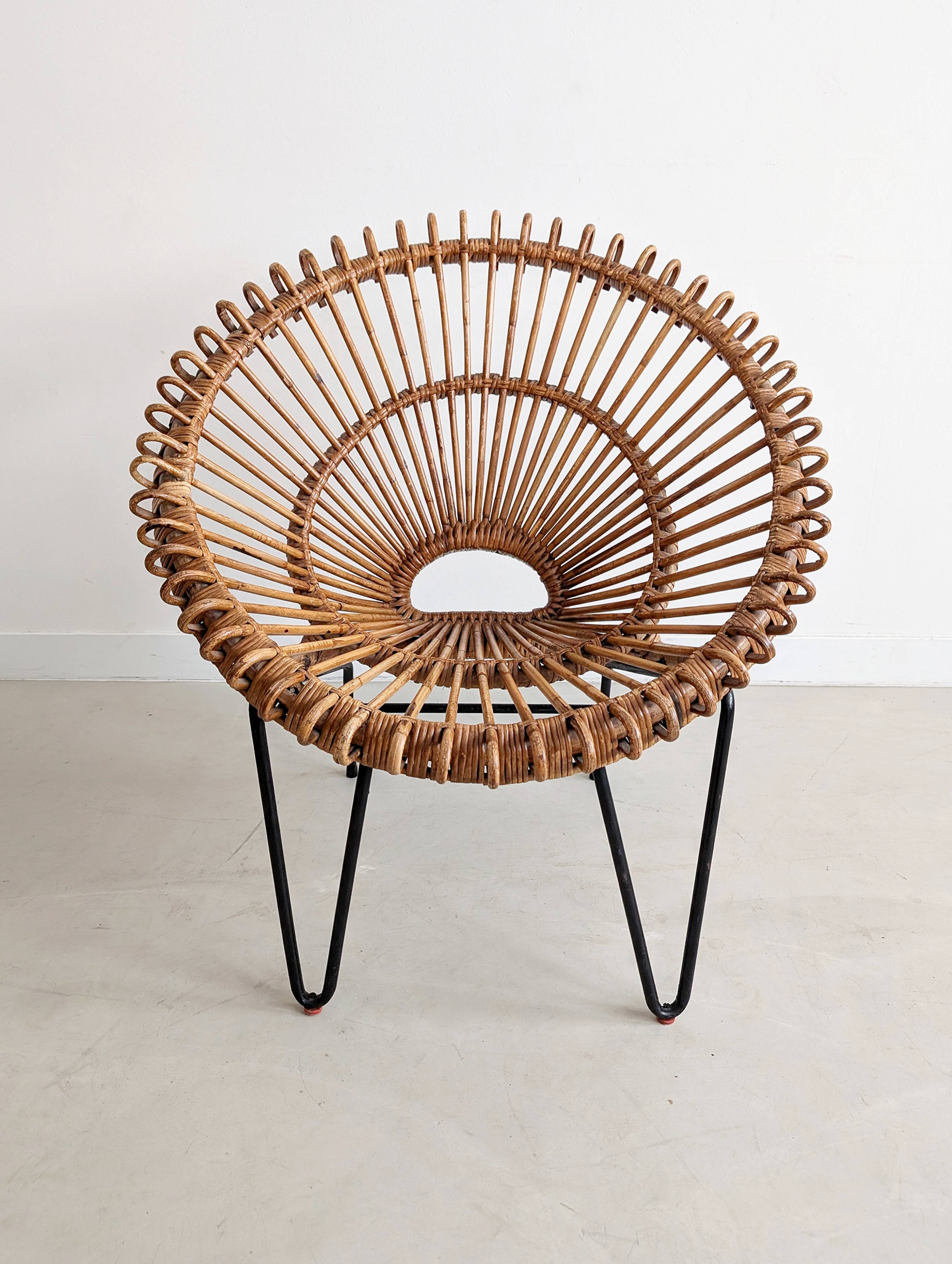French Rattan Lounge Chair 1960s