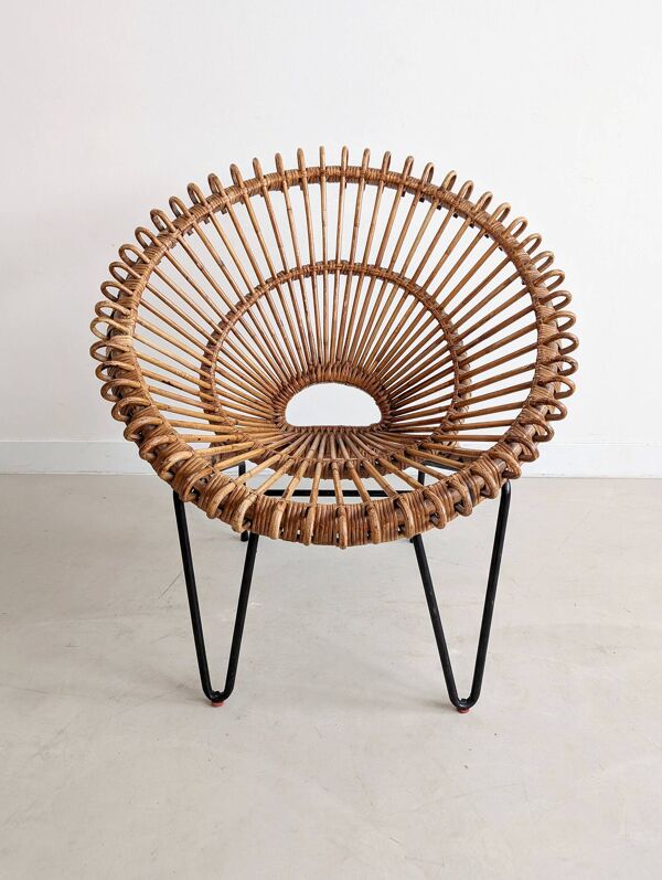 Chaise en rotin, France années 1960