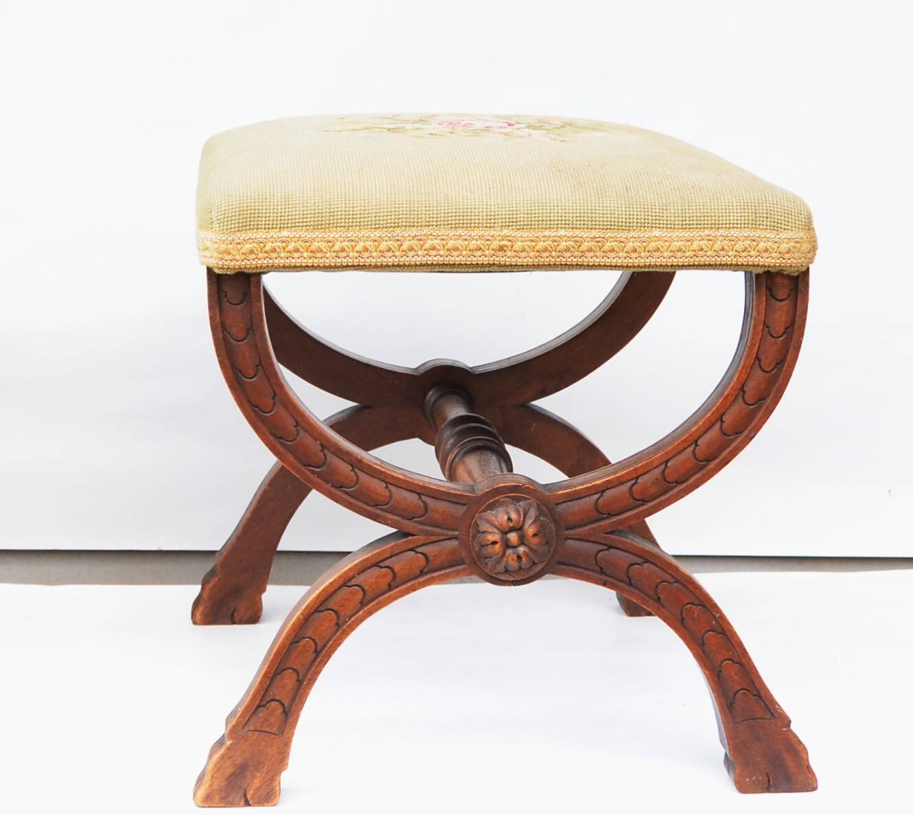 Curule Stool Empire  with Needlepoint