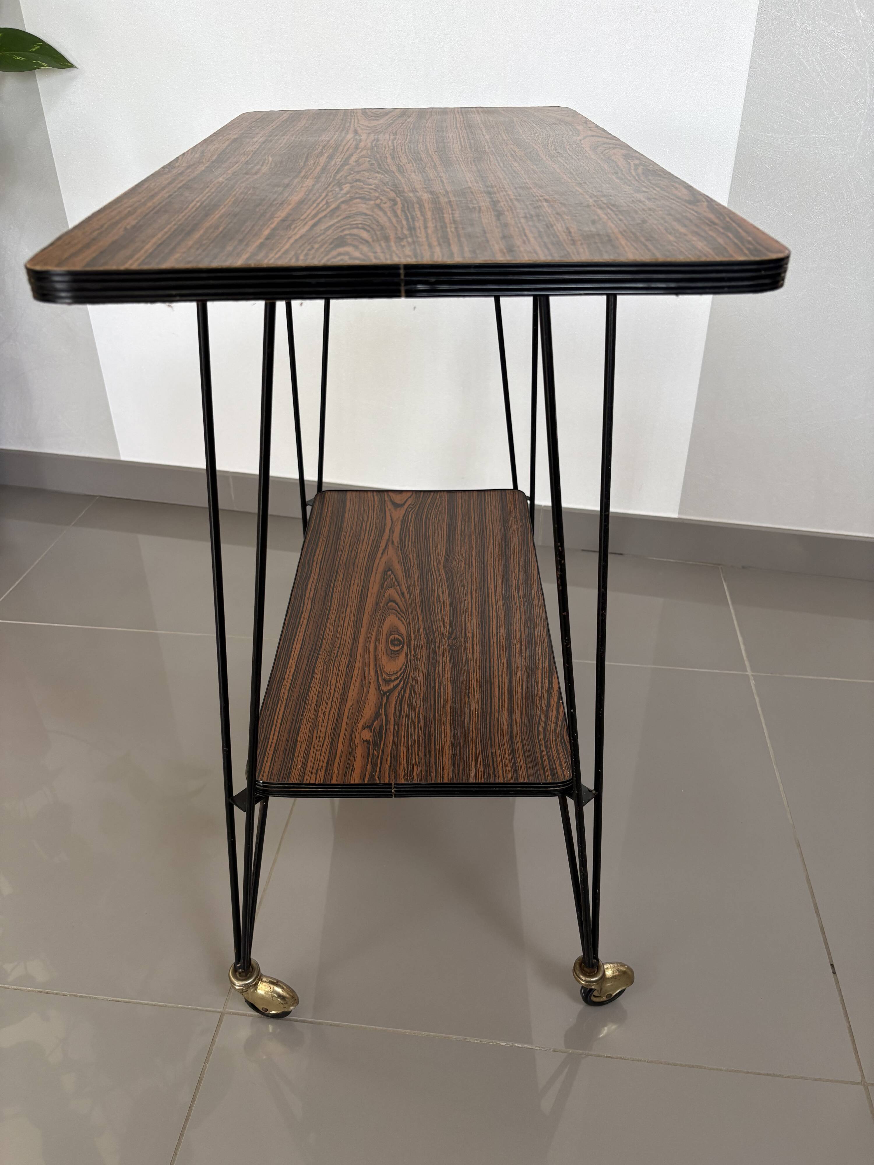 Vintage Side Table/Serving Cart on Wheels - 1950s/60s Style