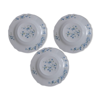 3 assiettes à soupe arcopal myosotis