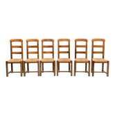 6 chaises de salle à manger vintage en bois massif chêne paillées