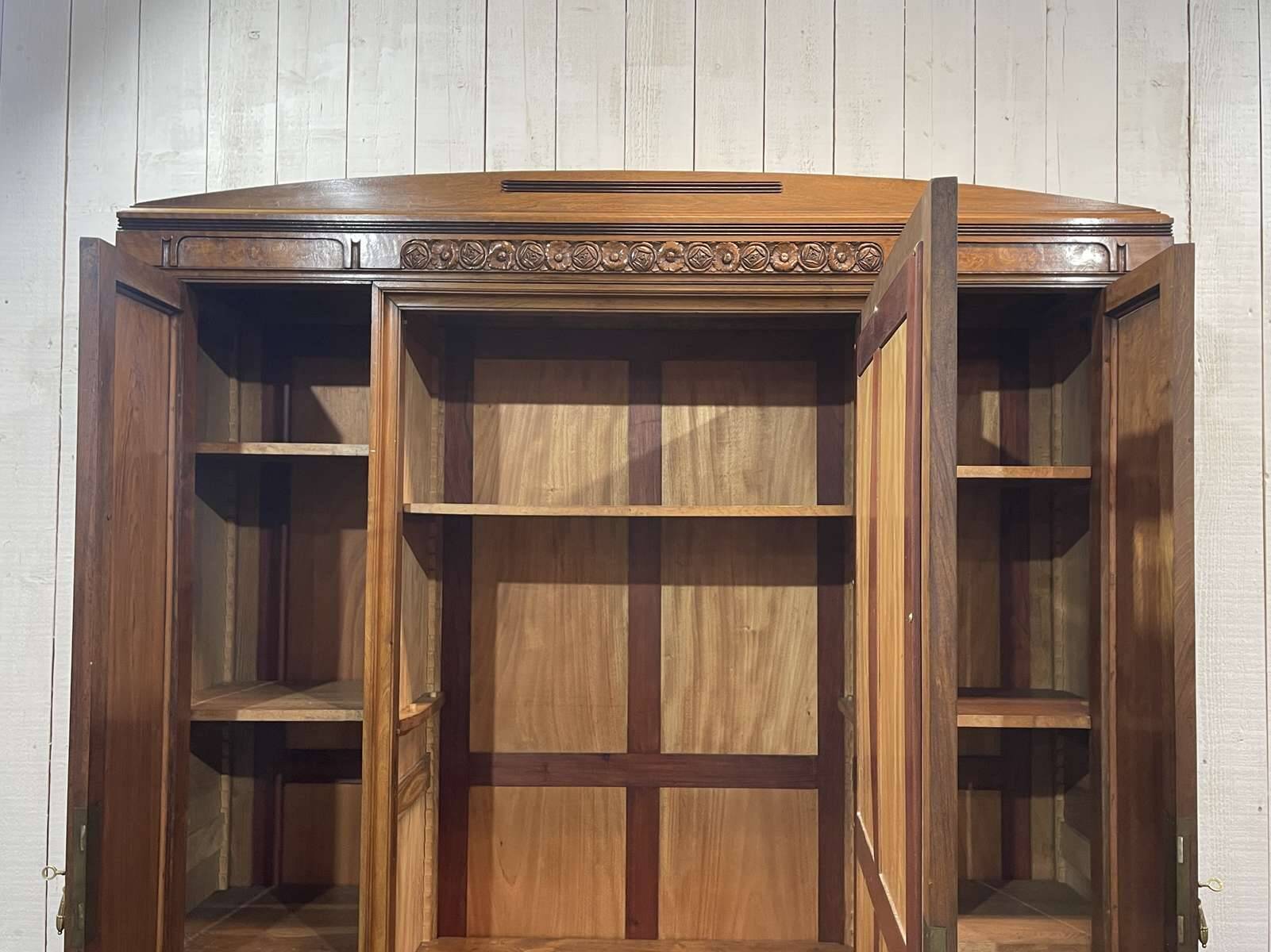Art Deco period bedroom wardrobe with mirror in walnut and elm burl