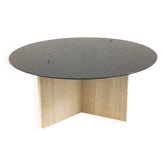 Coffee table in travertine and glass