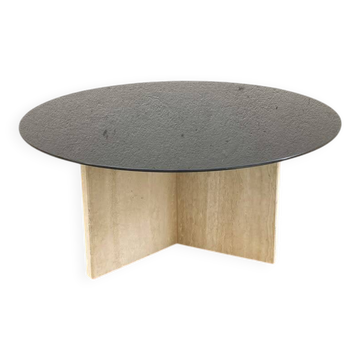 Table basse en travertin et verre