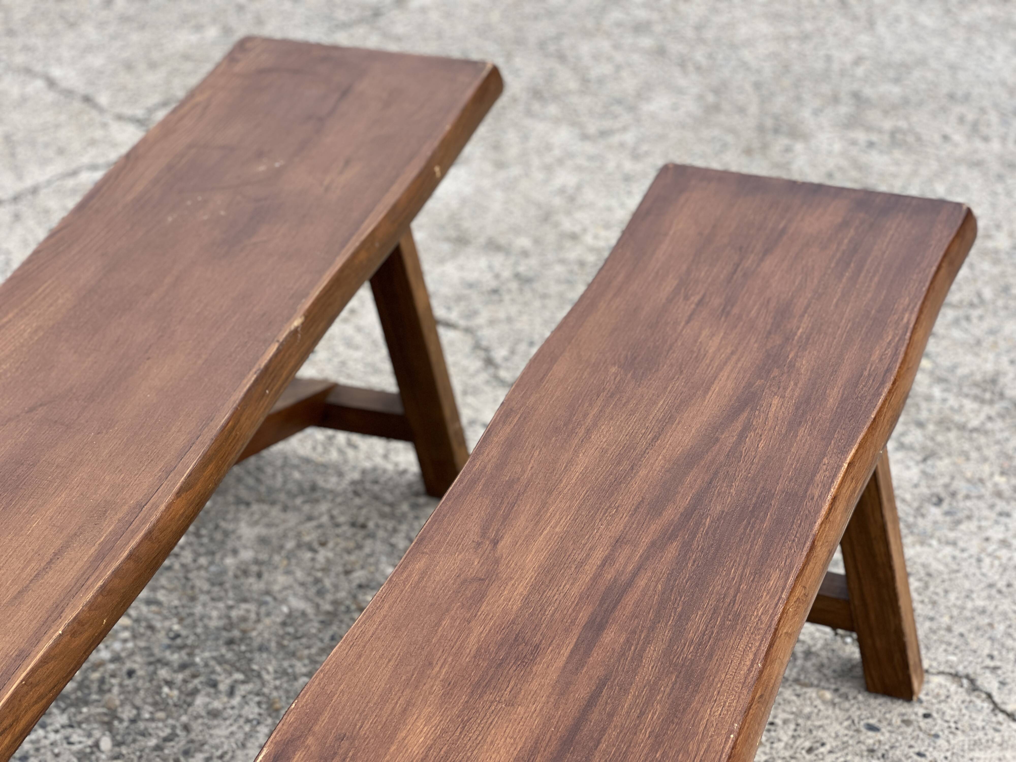 Pair of vintage solid wood benches from the 1960s.