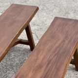 Pair of vintage solid wood benches from the 1960s.