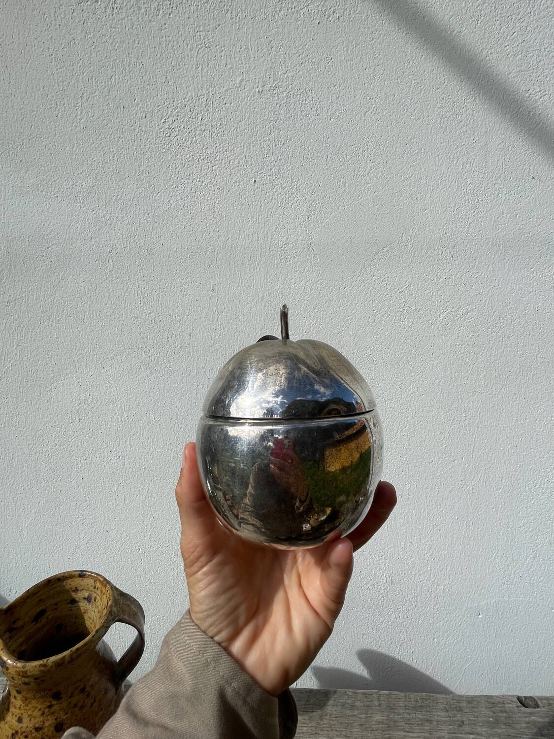 English silver plated apple sugar bowl