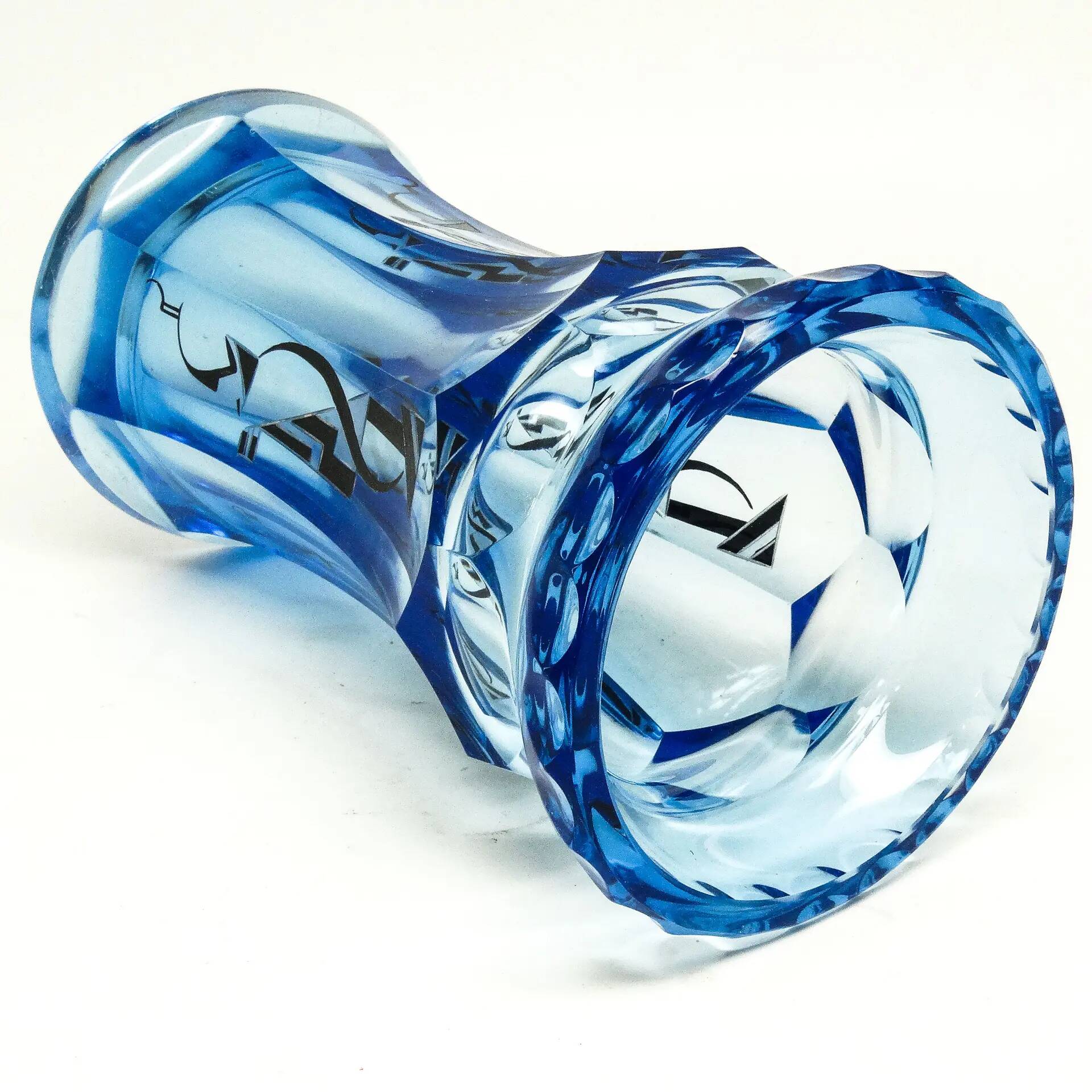 Art Deco vase, blue crystal, designed by K. Palda, Czechoslovakia, 1930s