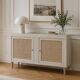 Buffet / enfilade vintage rénové blanc cassé & cannage