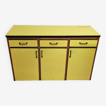 Buffet en enfilade vintage en formica jaune et bois