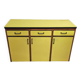 Buffet en enfilade vintage en formica jaune et bois