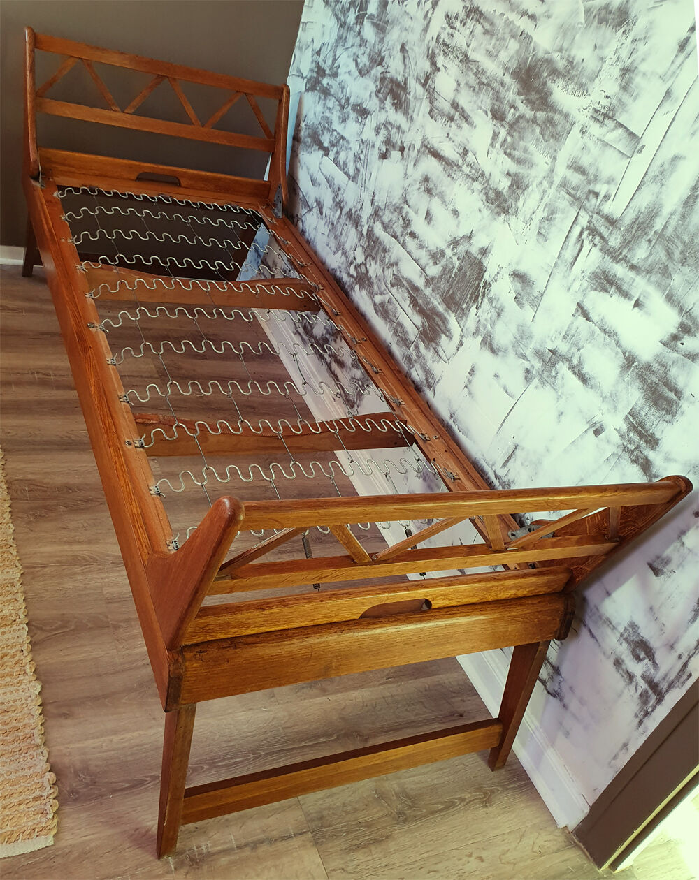 folding bed wood, daybed, solid oak, vintage, 50s