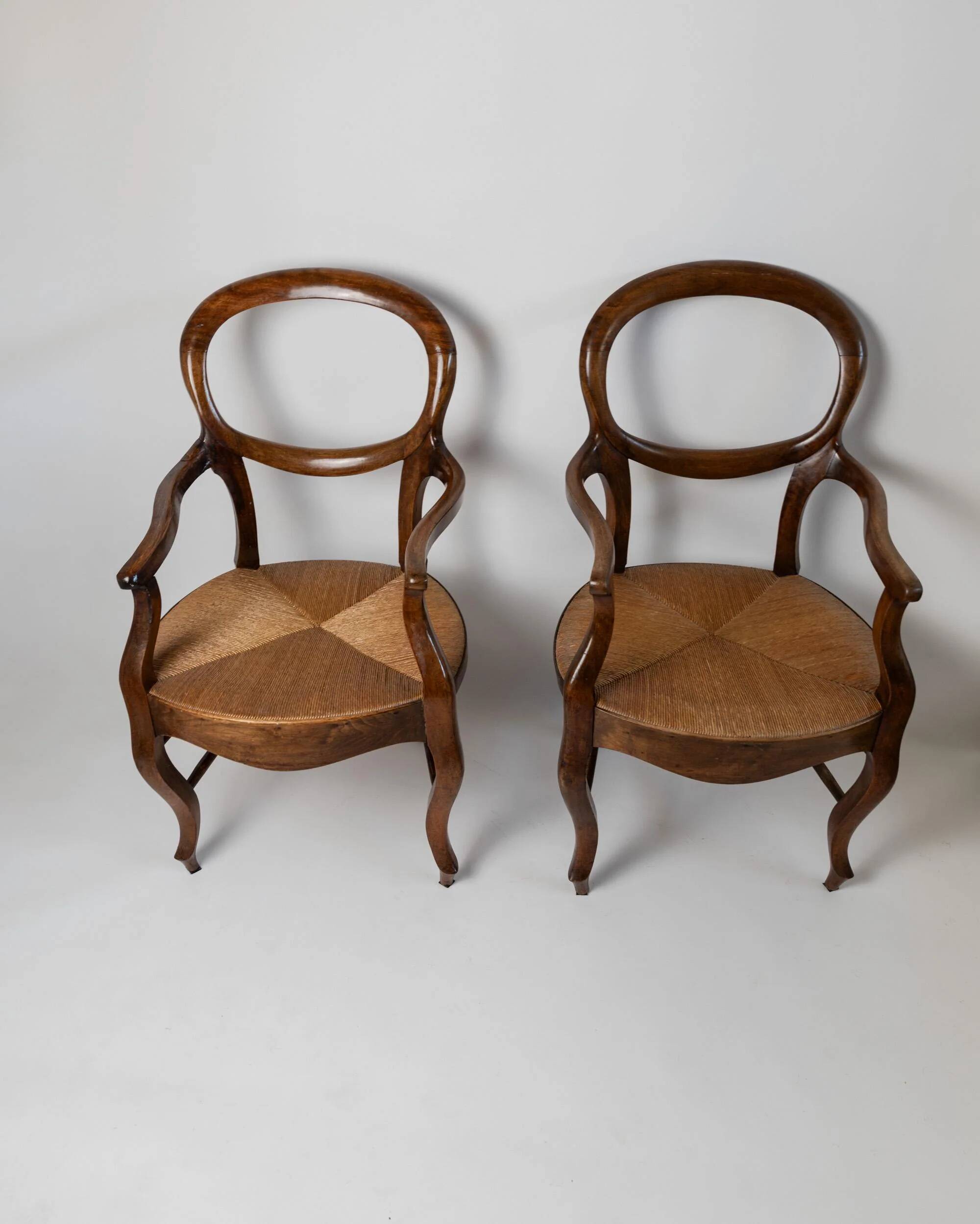 Vintage set of 2 Louis-Philippe armchairs from the 19th century, cherry wood chairs, hand-woven straw seats, antique Italian seat, elegant gift.