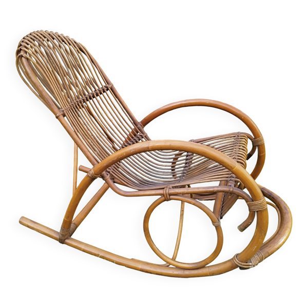 Rocking-chair vintage rotin