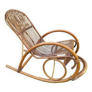 Rocking-chair vintage rotin