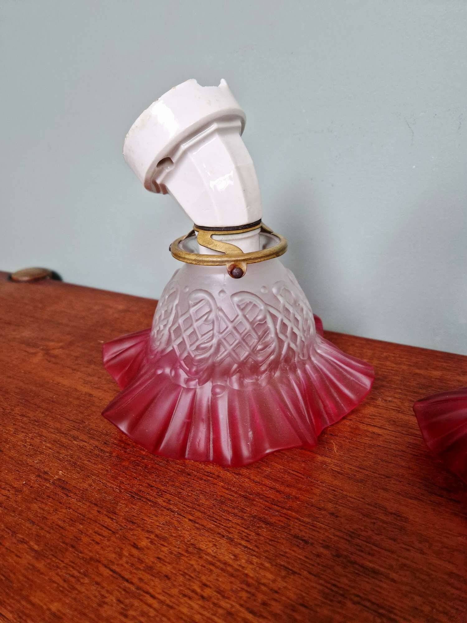 Pair of porcelain and scalloped glass wall sconces, 1920s-30s