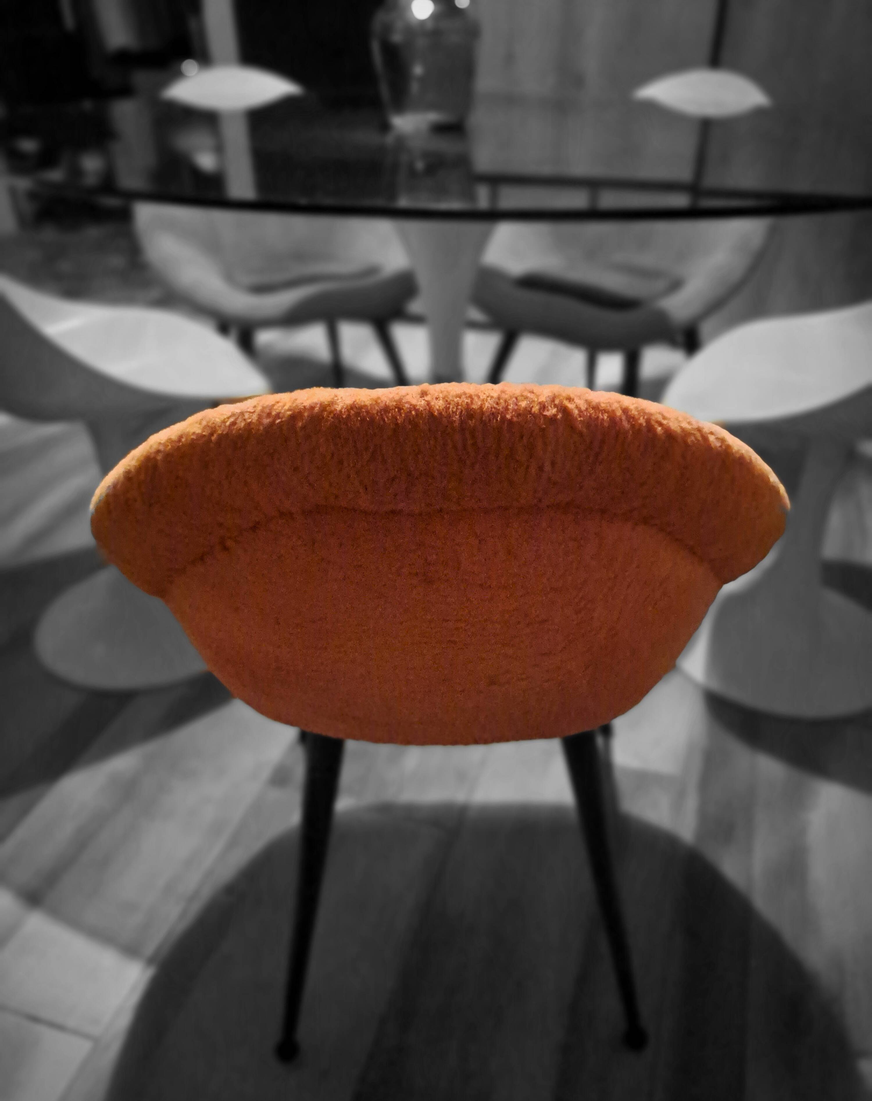 Set of 3 chairs, egg-shaped armchairs with compass legs, 1950