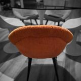 Set of 3 chairs, egg-shaped armchairs with compass legs, 1950