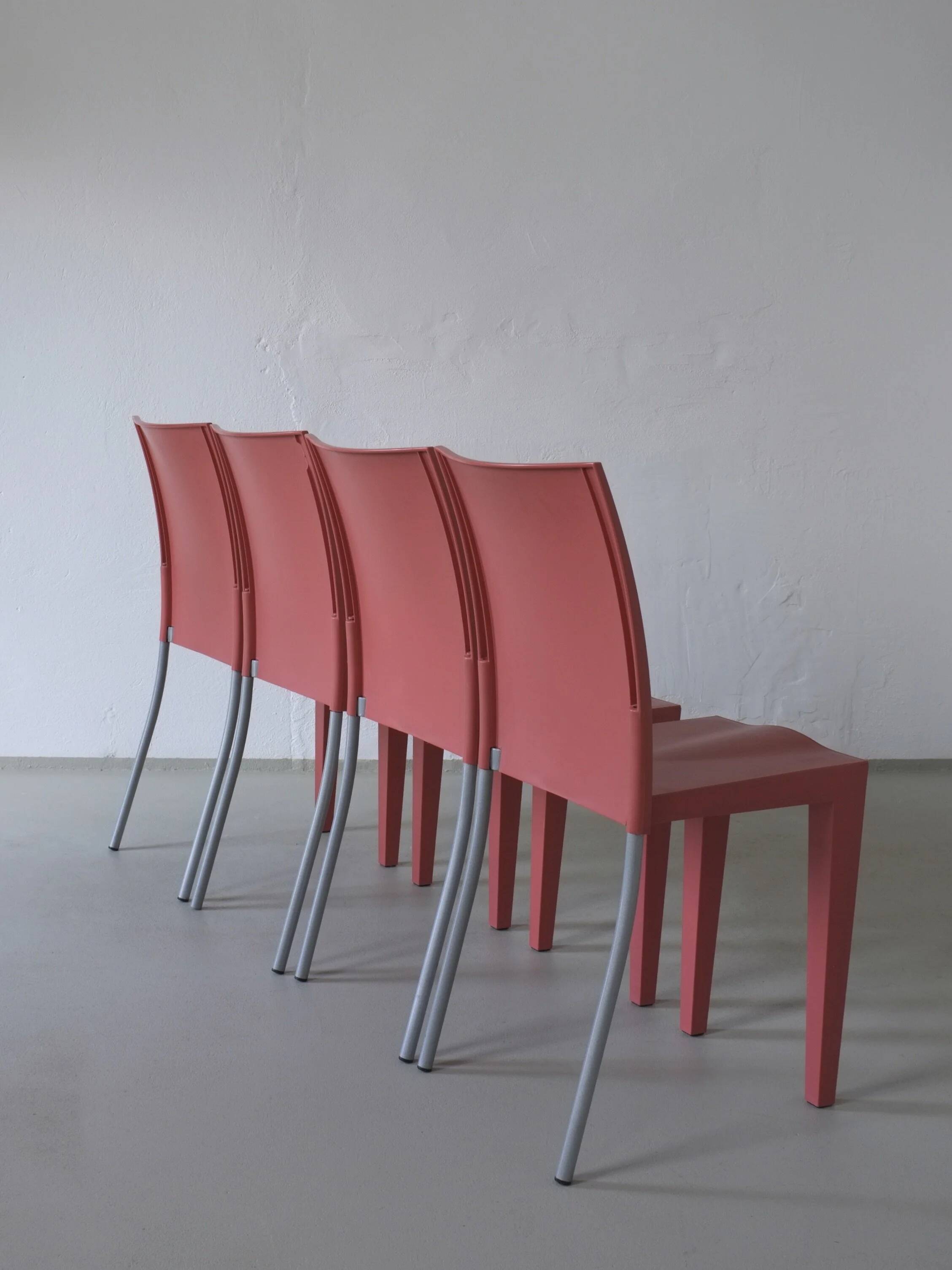 4 Kartell Coral Pink "Miss Global" Chairs by Philippe Starck | 1990s