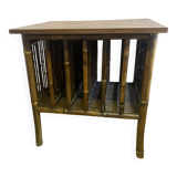 Table d'appoint, piètement en bambou et plateau en noyer décor en laque