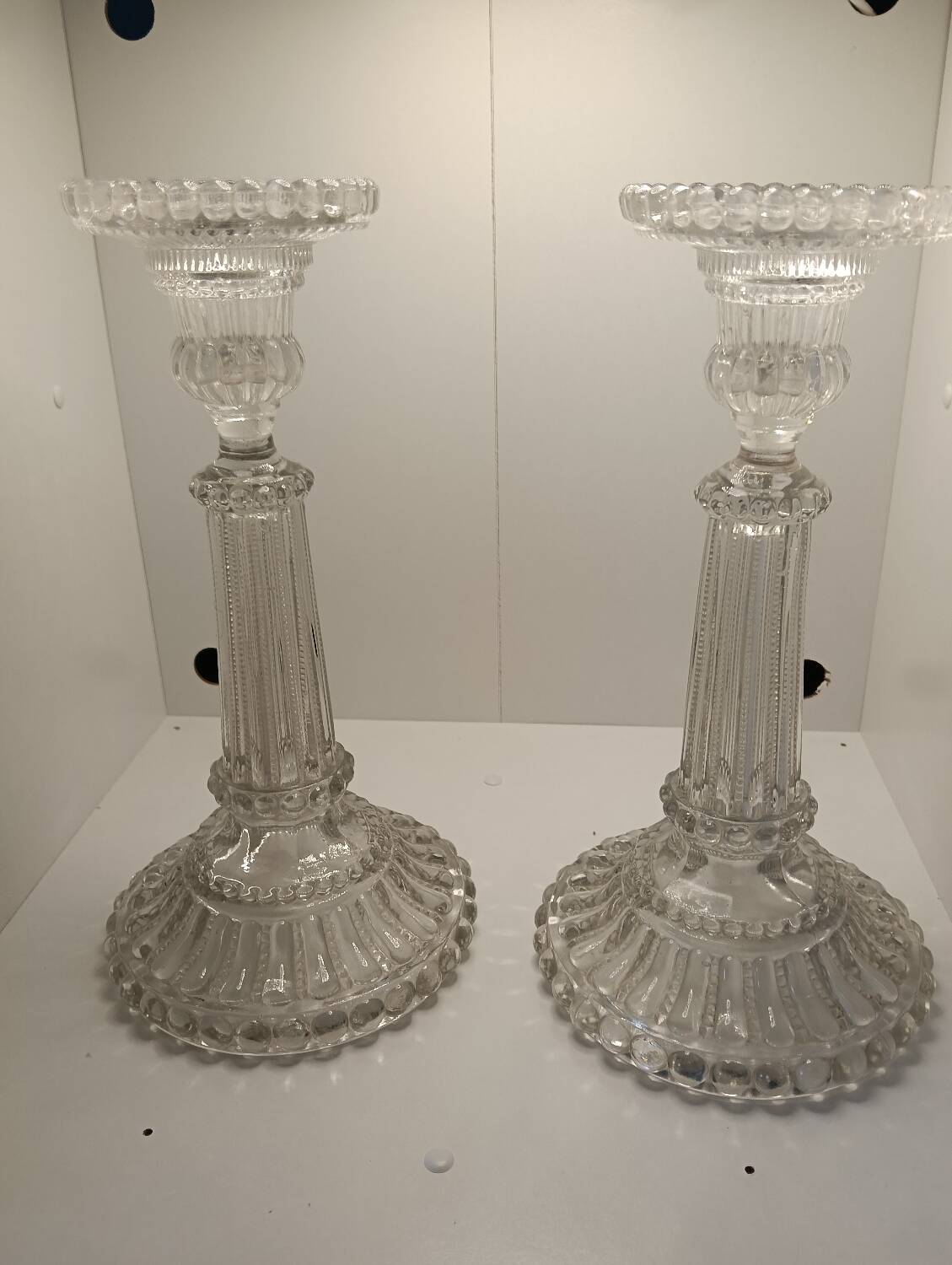 Pair of vintage glass candlesticks