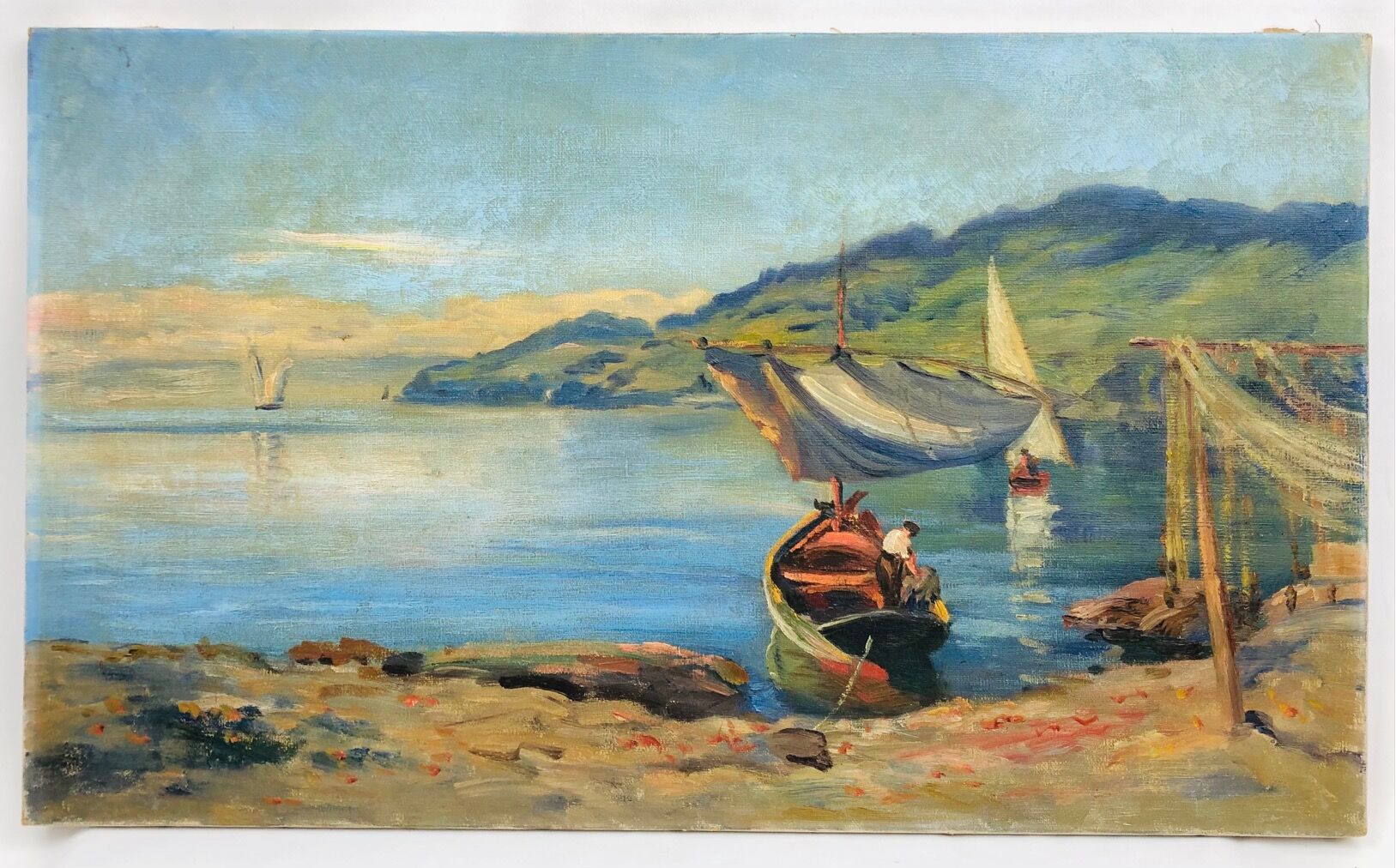 Vintage oil on canvas, "Mediterranean Landscape".