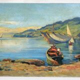 Vintage oil on canvas, "Mediterranean Landscape".