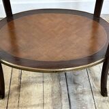 Louis XV style transitional pedestal table in cube marquetry