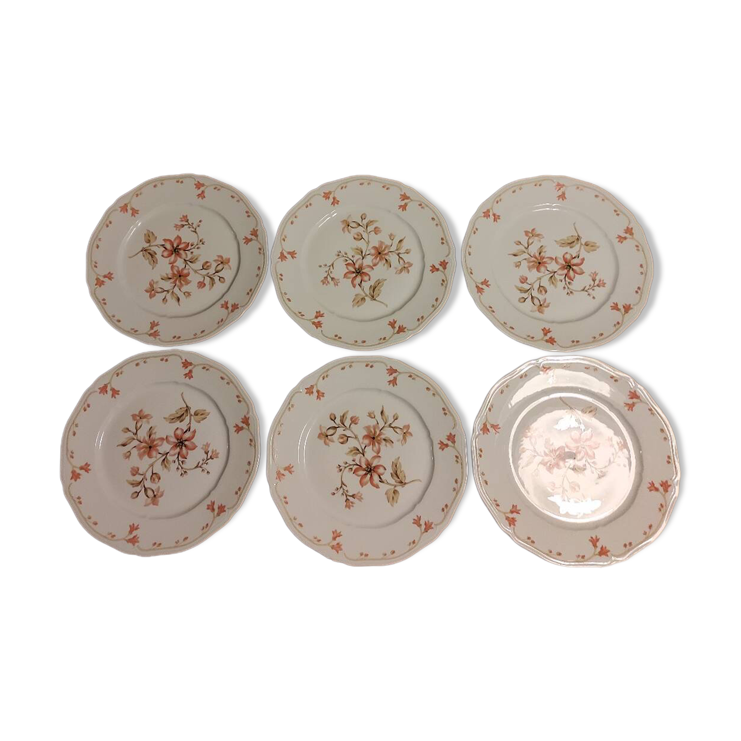 Set of 6 Limoges porcelain dinner plates by Deshoulières