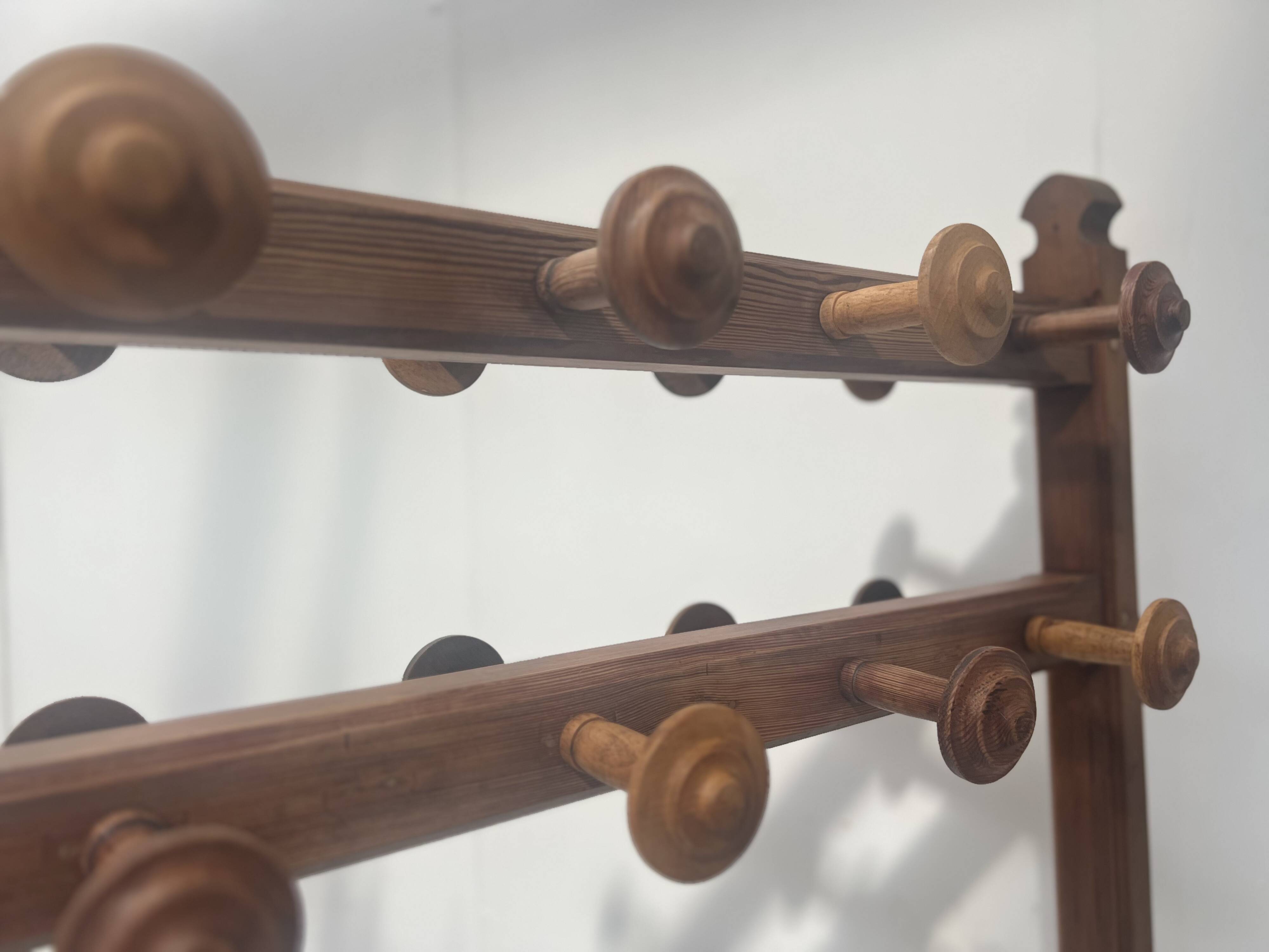 20th century solid fir hotel coat rack