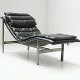 Vintage Lounge daybed in black leather by Mobel Italia - Italy