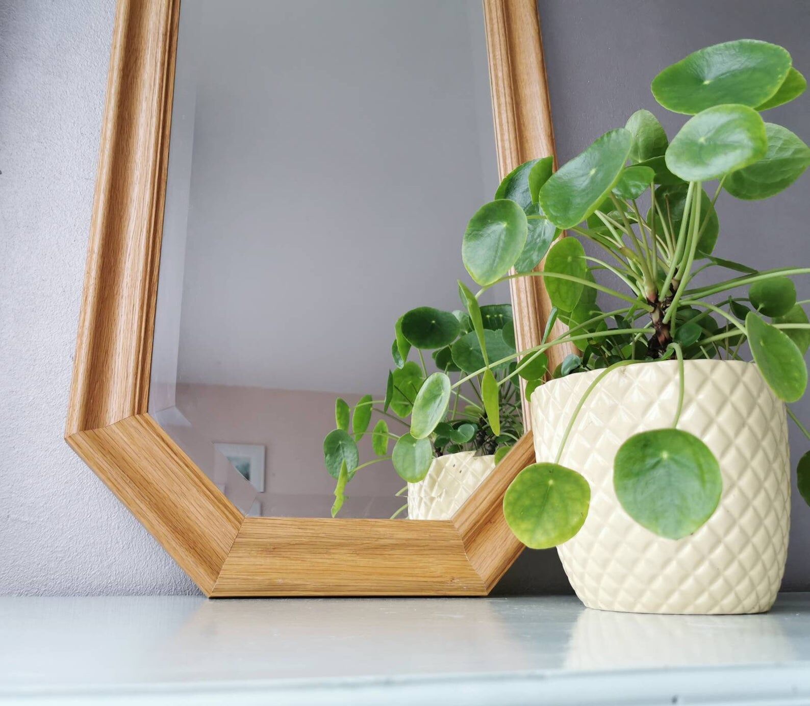 Light oak wooden mirror from the 1980s