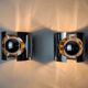 Pair of tubular space age wall lights, chromed metal, Italy, 1970
