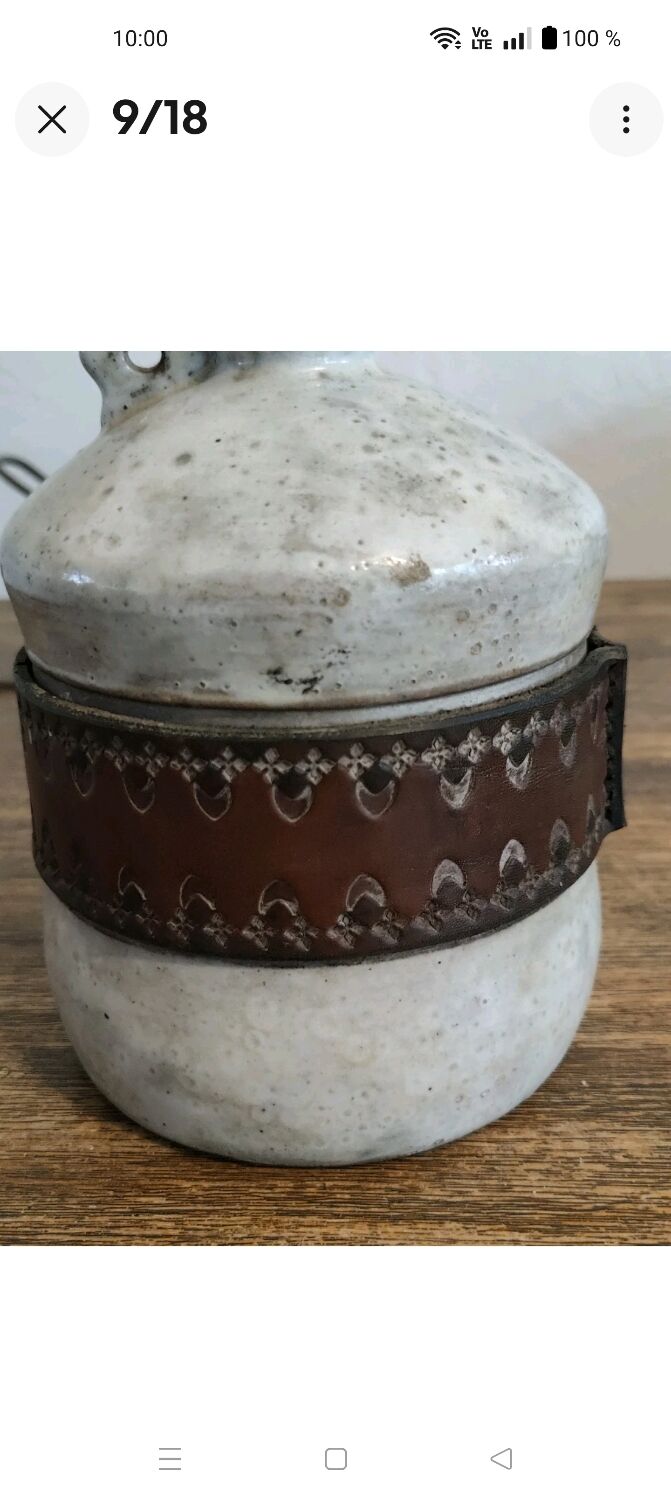 Alexandre Kostanda Rare Ceramic Leather-Rigged Lamp Base 1960