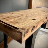 Old wood and cast iron workbench