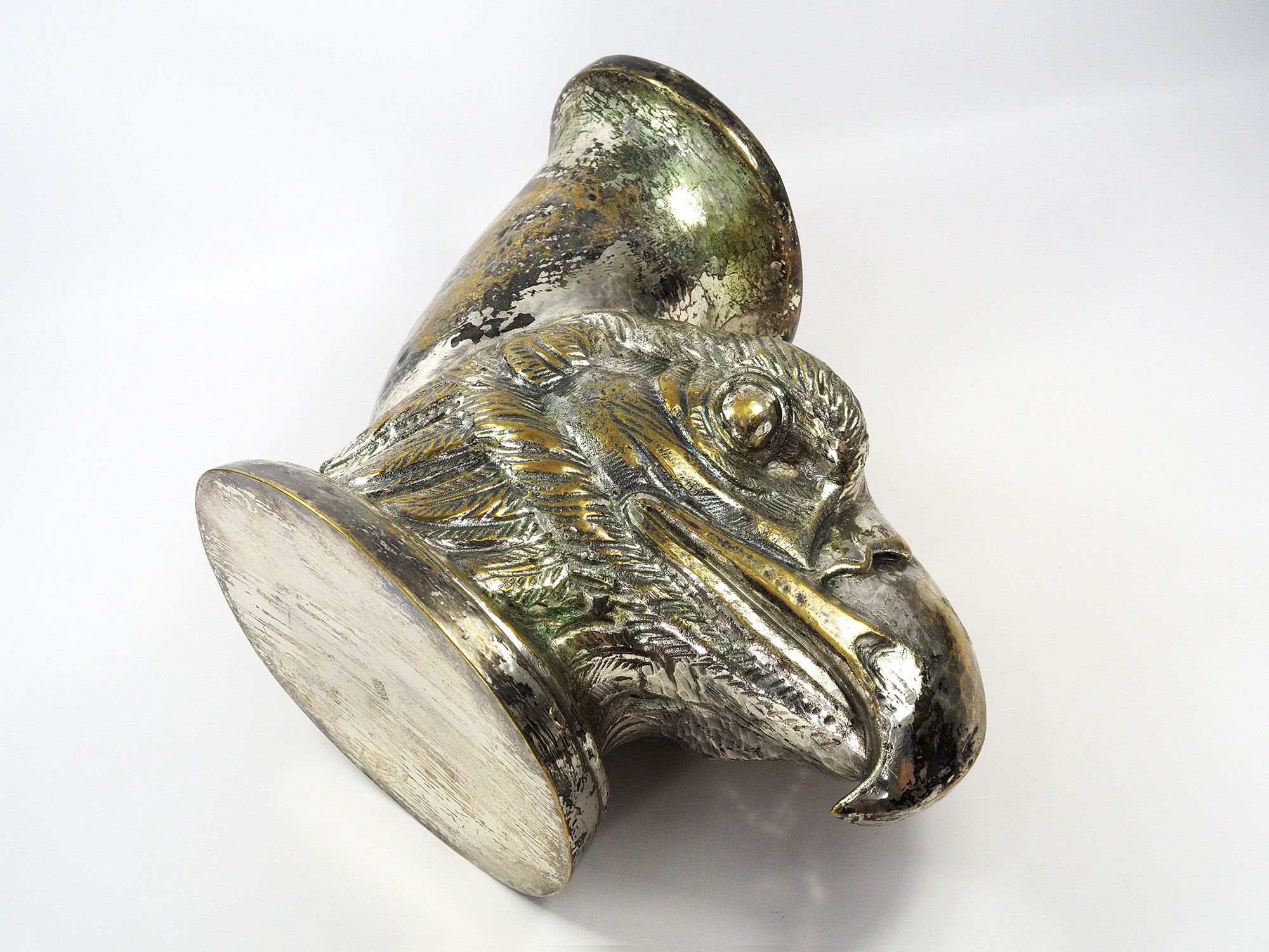 Ancient Vase Rhyton Eagle Head in Silver Brass-1900s