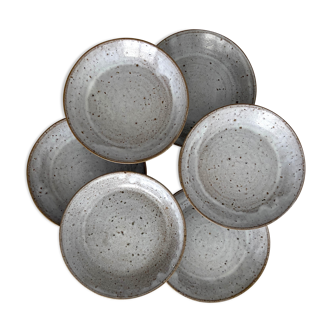 Set of 6 flat plates in pale blue glazed stoneware