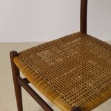 Ensemble de 4 chaises de salle à manger italiennes en teck et rotin