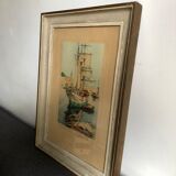 Framed engraving port landscape