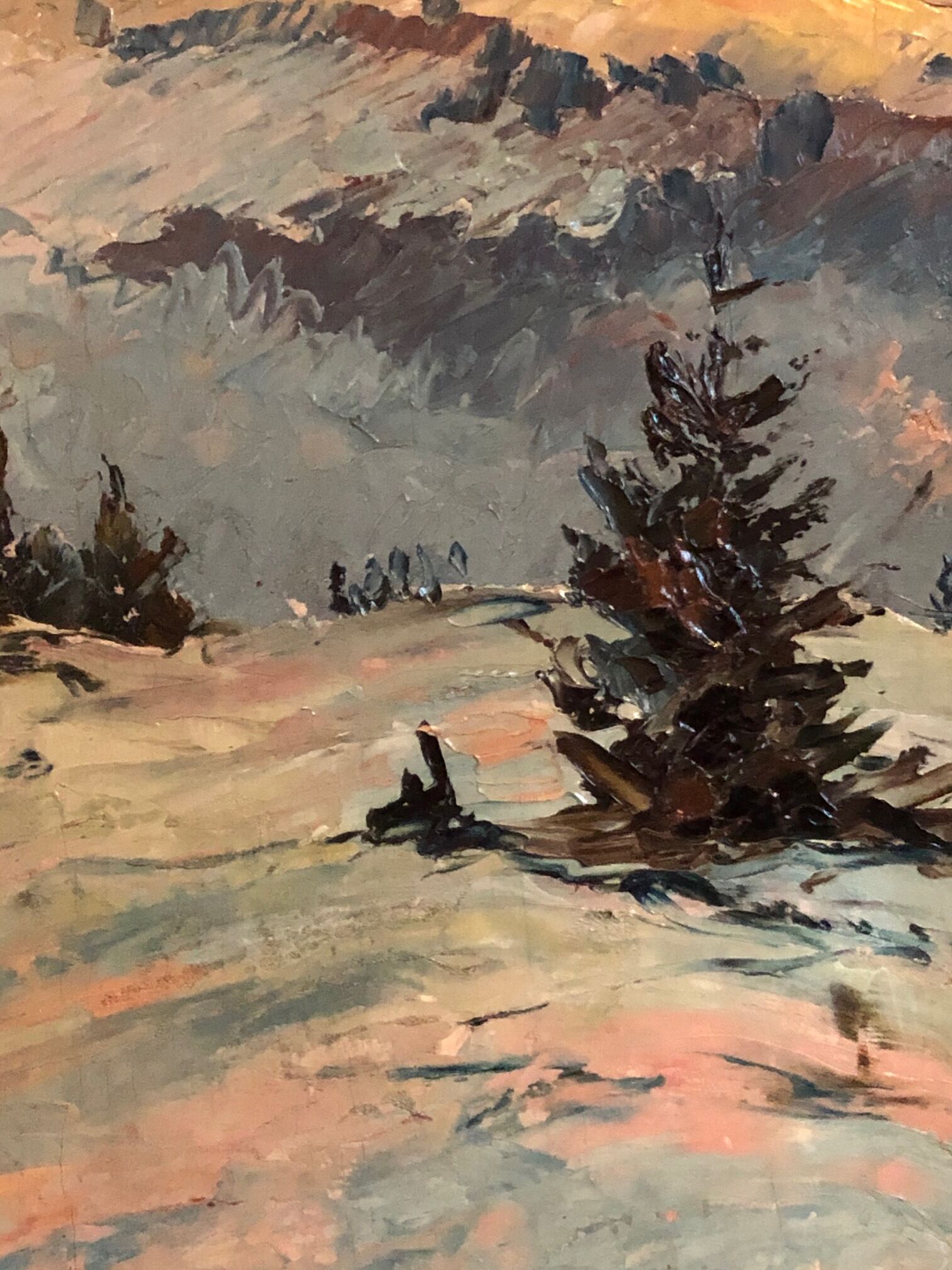 Panel oil by Hans Hermann (1858-1942), "Snowy Landscape", 19th Century