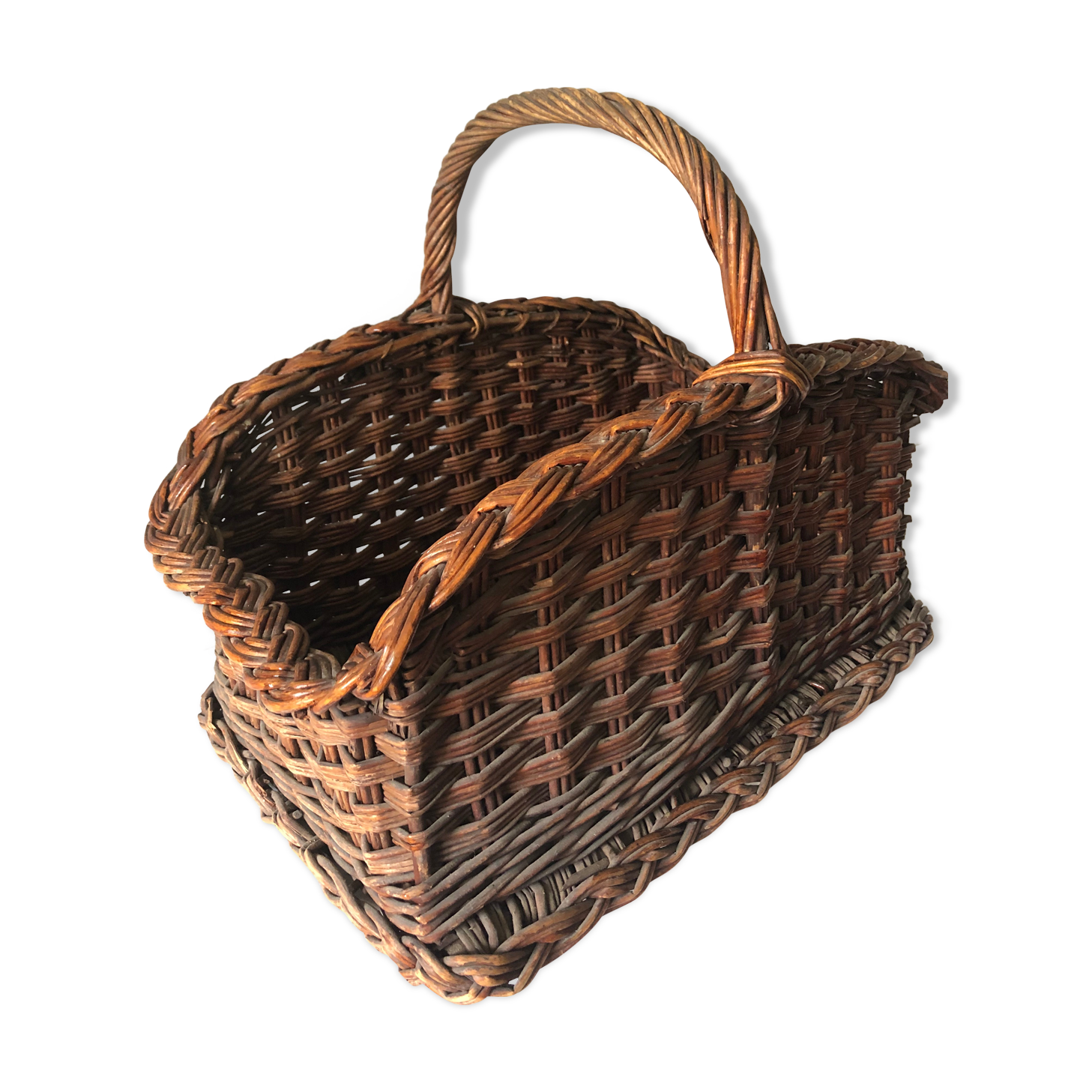 Log basket near fireplace