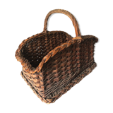 Log basket near fireplace