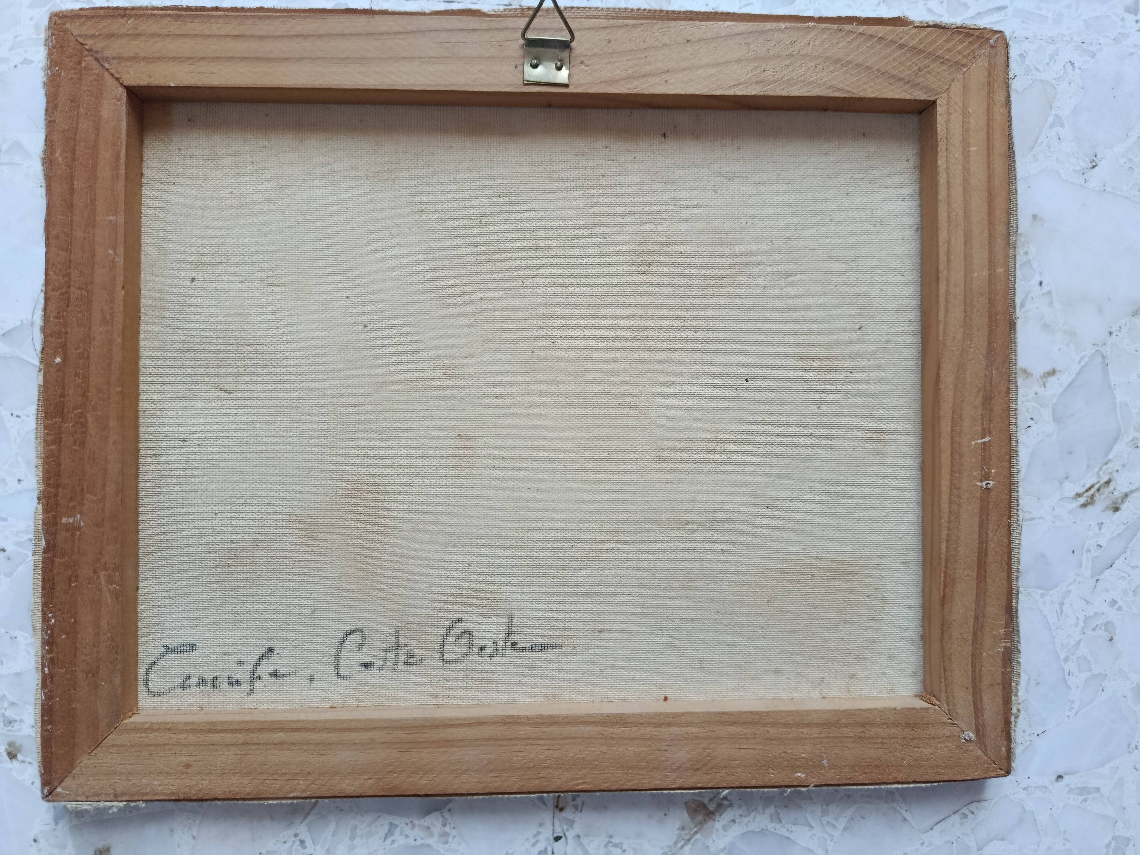 Hst 20th century signed solana: fishermen's houses, palm tree, tenerife, canary islands, spain