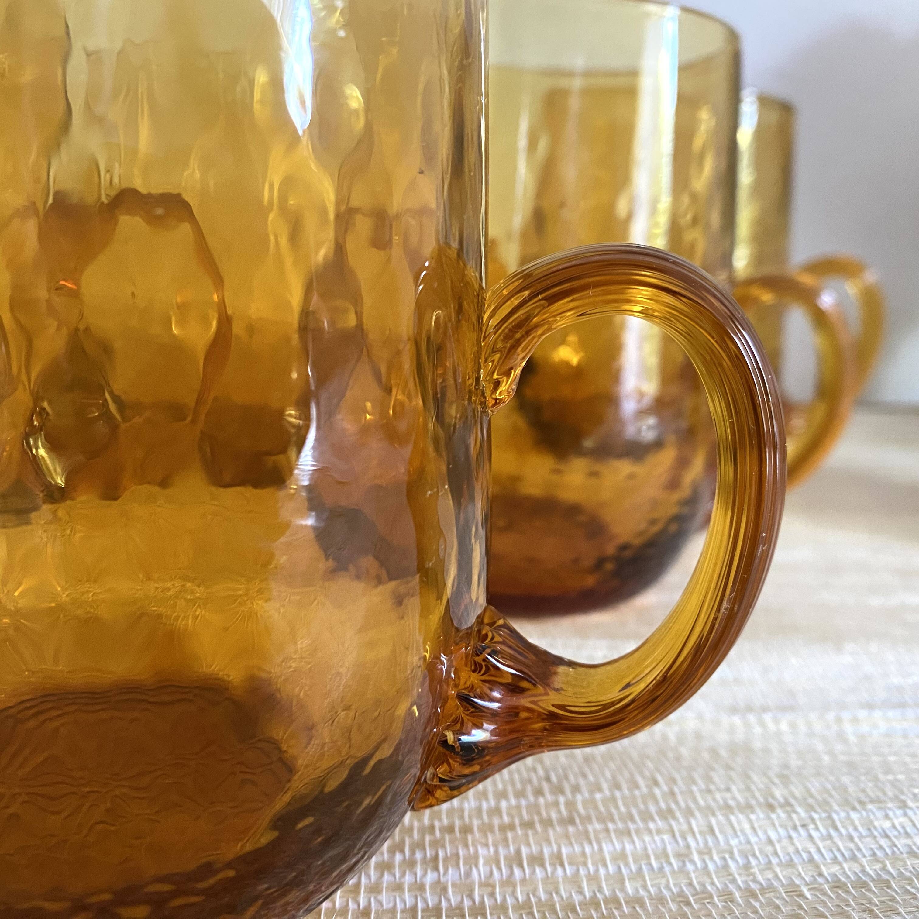 Amber blown glass mug glasses, 70s